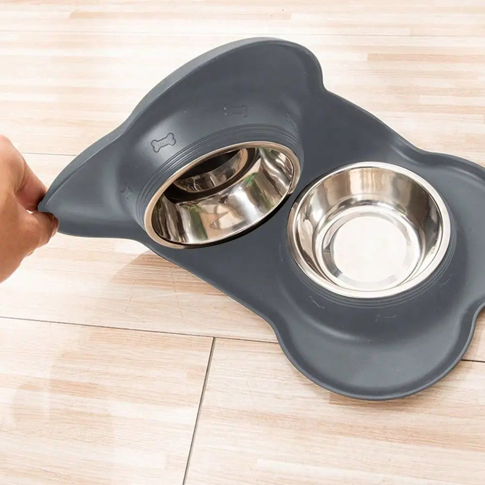 Stainless Steel Double Bowl Pet Feeding Bowl, AntiSpill AntiOverflow With Tray For Small And Large Dogs
