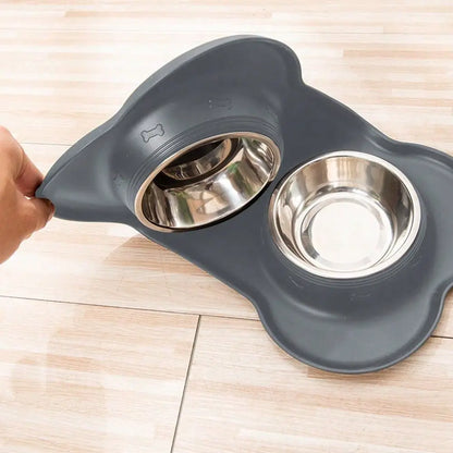 Stainless Steel Double Bowl Pet Feeding Bowl, AntiSpill AntiOverflow With Tray For Small And Large Dogs