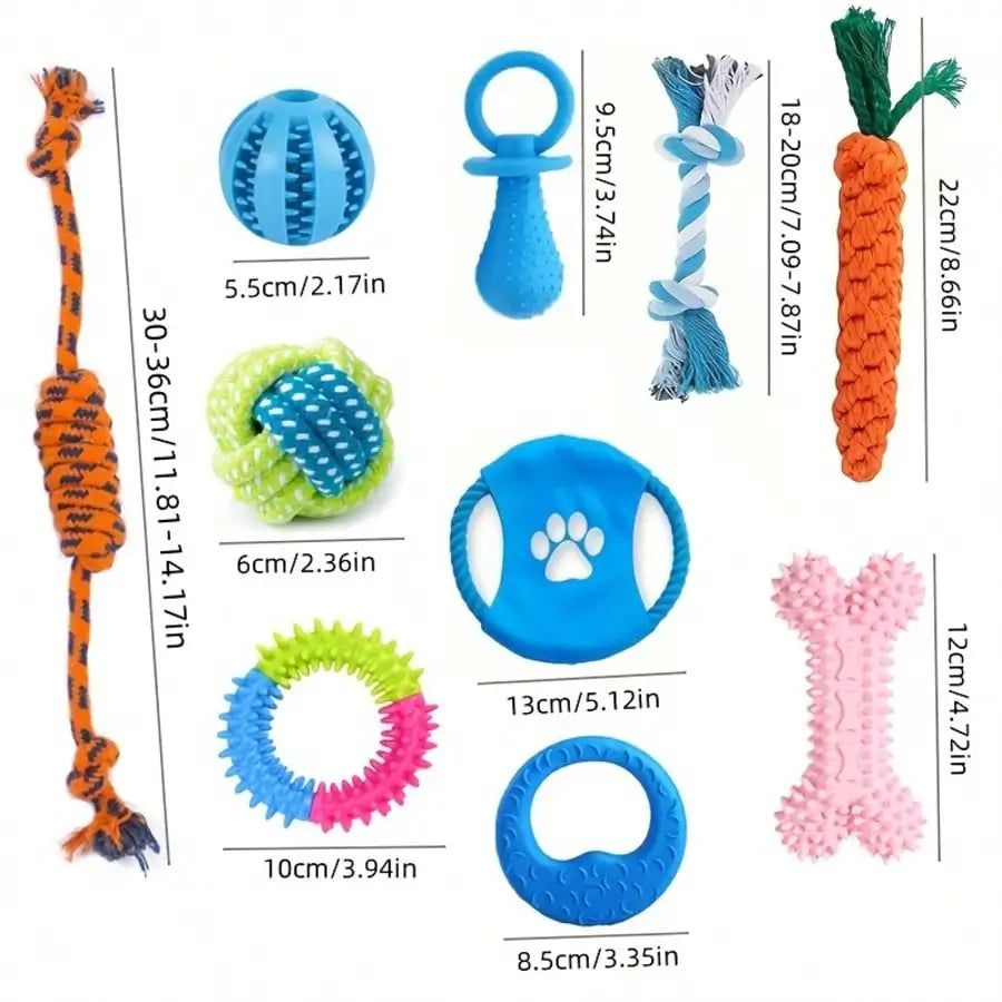 12pcs Durable Dog Toys, Random Styles & Materials, Large Size Chew Toys, Teeth Cleaning, Tug Of War, Boredom Relief, Encourage Interactive Play