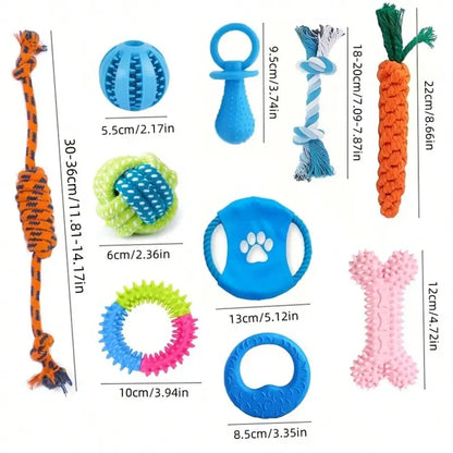 12pcs Durable Dog Toys, Random Styles & Materials, Large Size Chew Toys, Teeth Cleaning, Tug Of War, Boredom Relief, Encourage Interactive Play