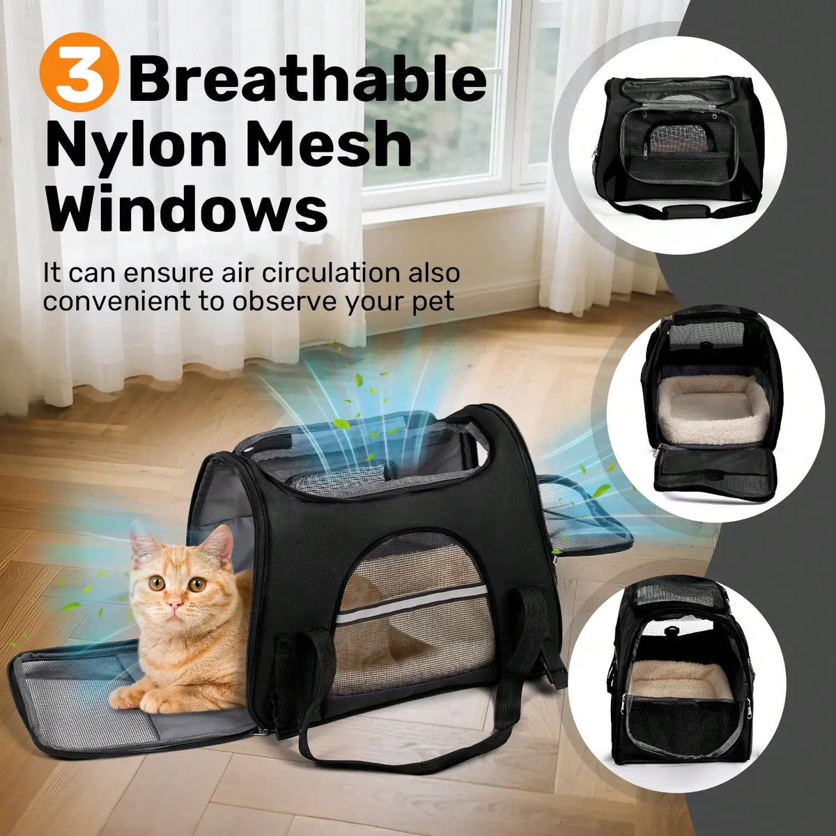 Breathable Pet Carrier Bag Airline Approved Foldable Travel Carrier Secure Anti Escape Zipper Ventilated Spacious Collapsible