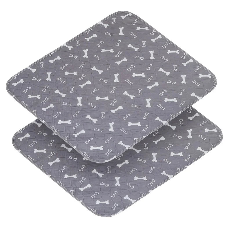 Washable Dog Pee Pads, 2 Pieces Absorbent Pee Pads with Bone Print, Non-Slip Waterproof