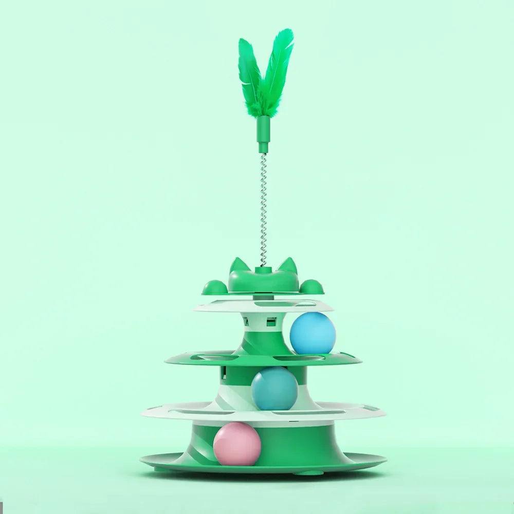 Turntable Toy With Interactive Cat Ball & Teaser Wand Automatic Self Play For Cats And Kitten