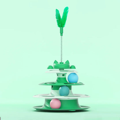 Turntable Toy With Interactive Cat Ball & Teaser Wand Automatic Self Play For Cats And Kitten