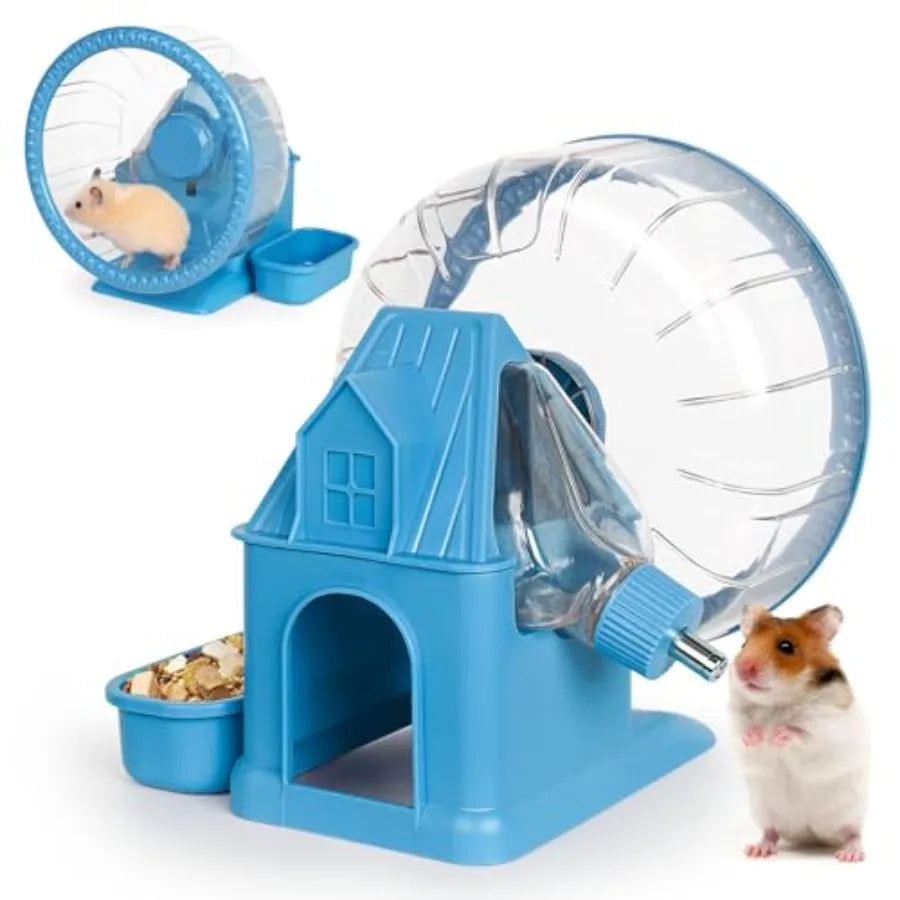 4 in 1 Quiet Hamster Exercise Wheel, Multi Functional Hamster House with Running Wheel, Water Bottle, Food Bowl and Hideout,