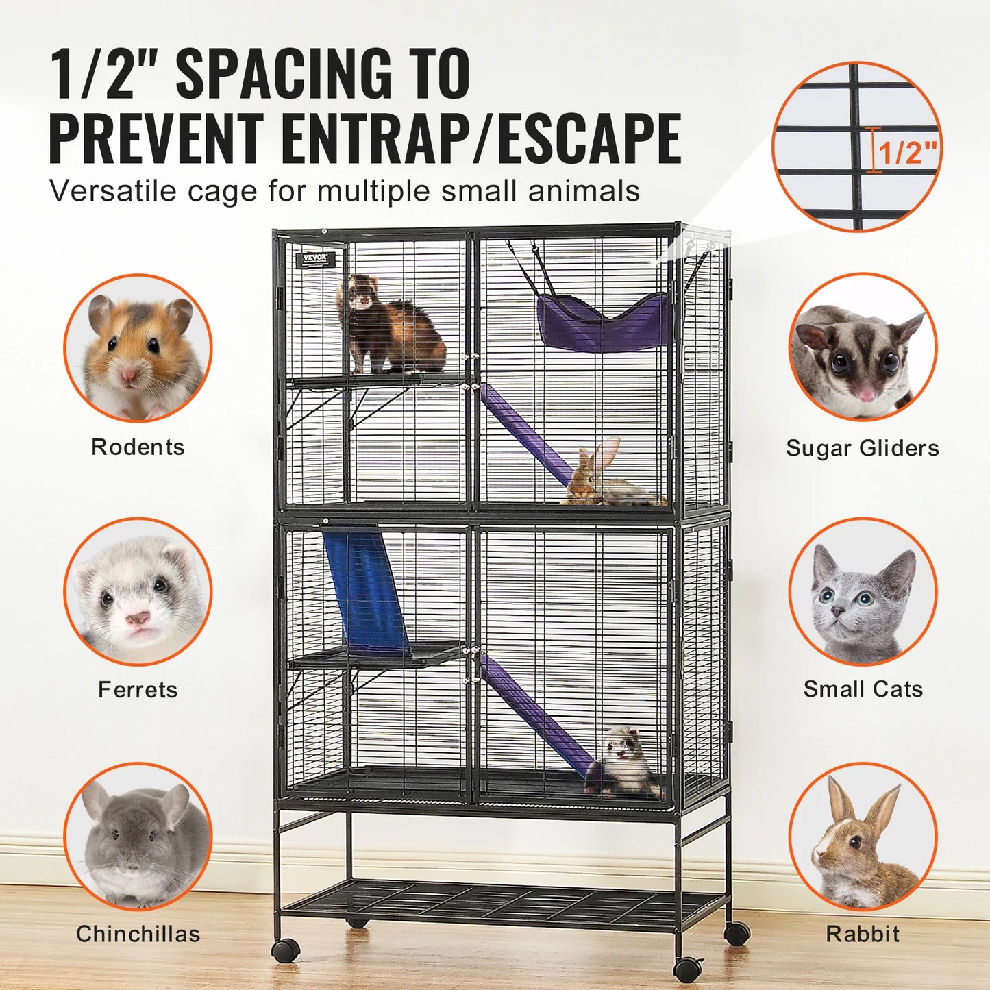SucceBuy  Rolling Metal 4-Tier Critter Nation Cage Small Animal Cage for Rats Hamster Guinea Chinchilla Ect.