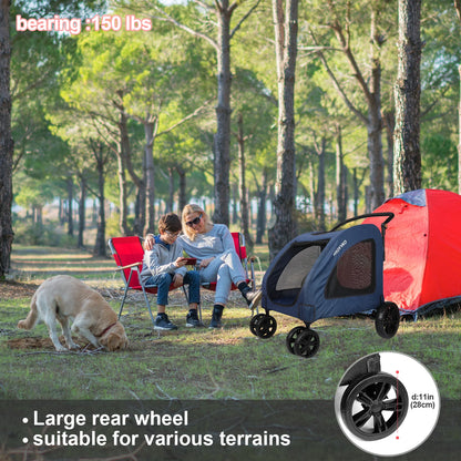 Heavy Duty Dog Stroller for Large Dogs up to 120 lbs, Foldable Pet Wagon with 360° Wheels, All-Round Ventilation
