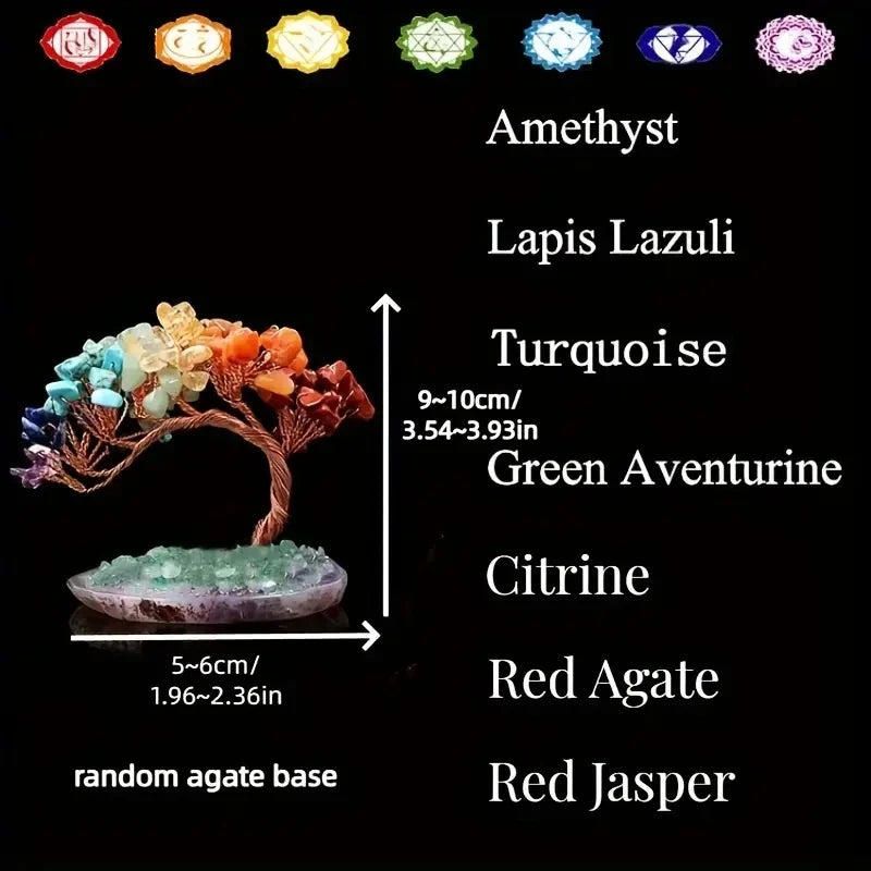 Natural Colorful Crystal Crushed Stone Tree - Crystal Agate Piece Base Copper Wire Winding Fortune Tree Ornament