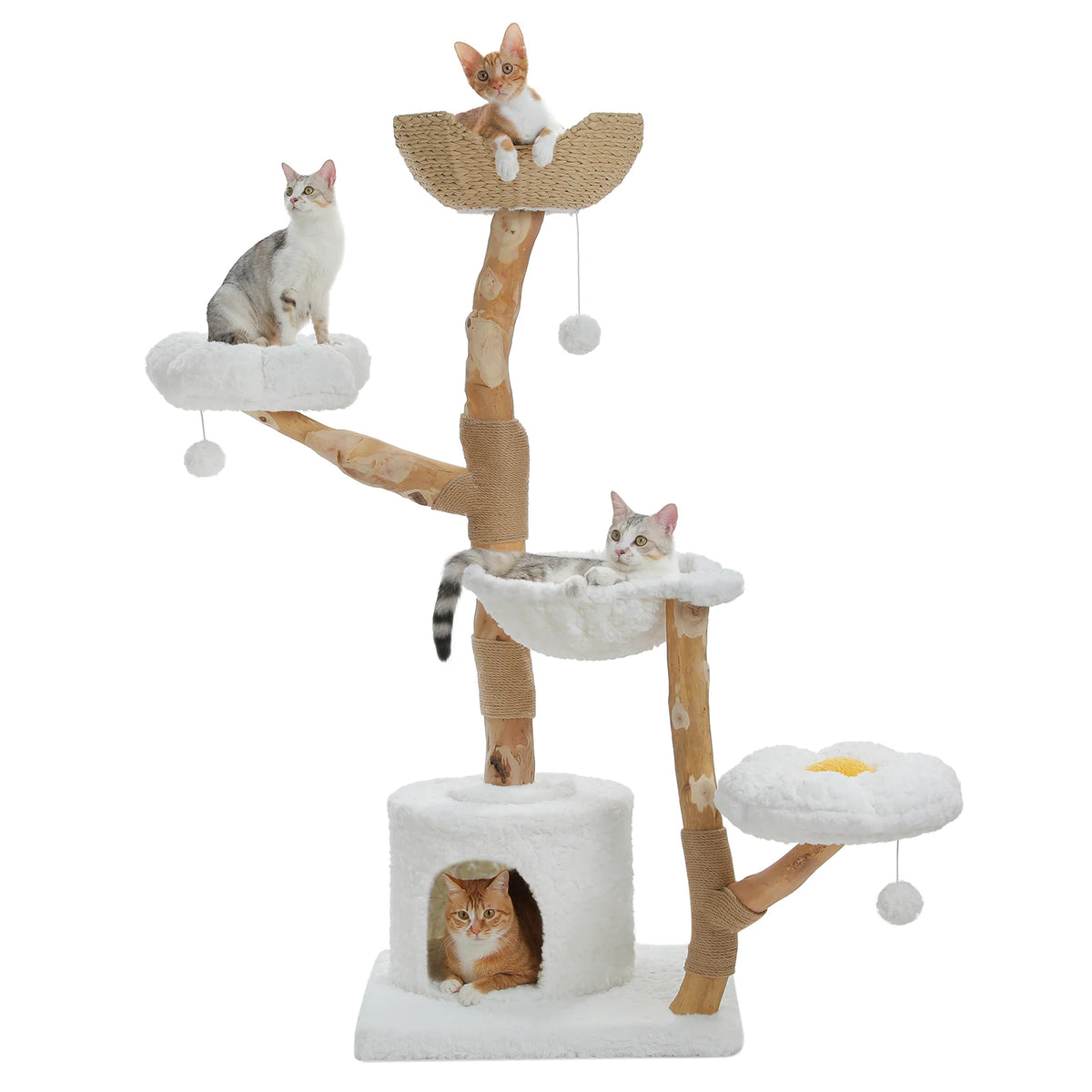 Large Cat Tree Tower with Sisal Scratching Post Wicker Basket Bed Flower Cat Condo