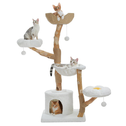 Large Cat Tree Tower with Sisal Scratching Post Wicker Basket Bed Flower Cat Condo