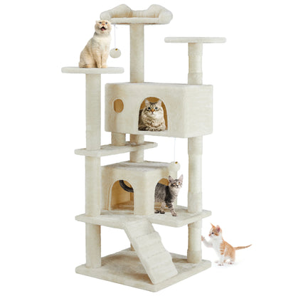 54IN Indoor Cat Tree Tower Multi-Level with Sisal Scratching Post Round Platform Condo with Climbing Ladder