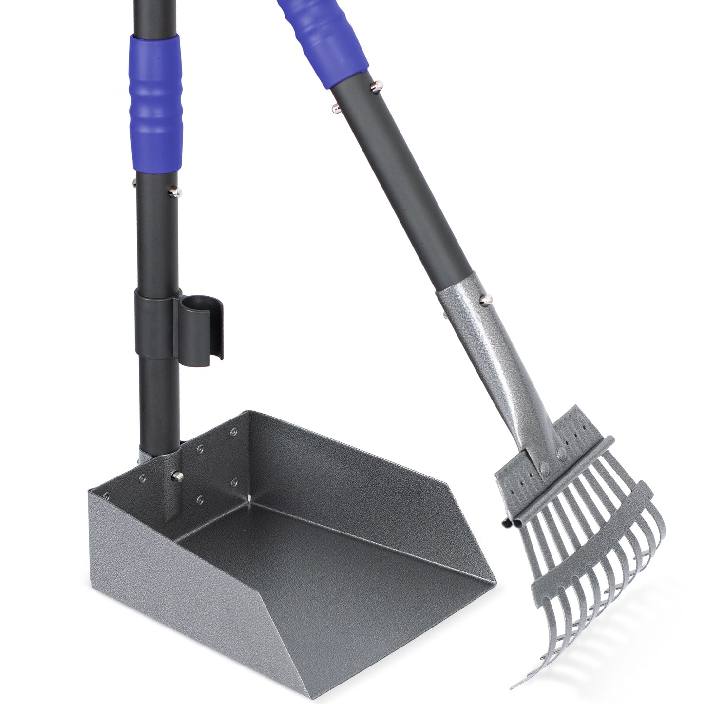 Dog Pooper Scooper Tray and Rake Set, Stainless Handles