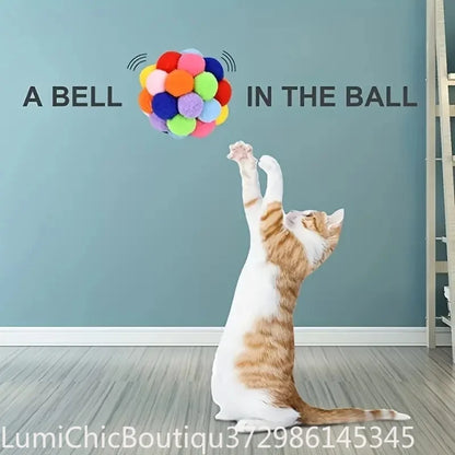 3Pcs Colorful Woolen Cat Plush Ball Toys Elastic Bell Ball Self‑Entertainment