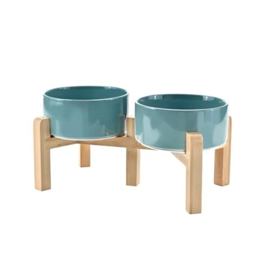 Dogs and Cat Bowls Raised with Non-Slip Bamboo Stand for Medium Sized Breed