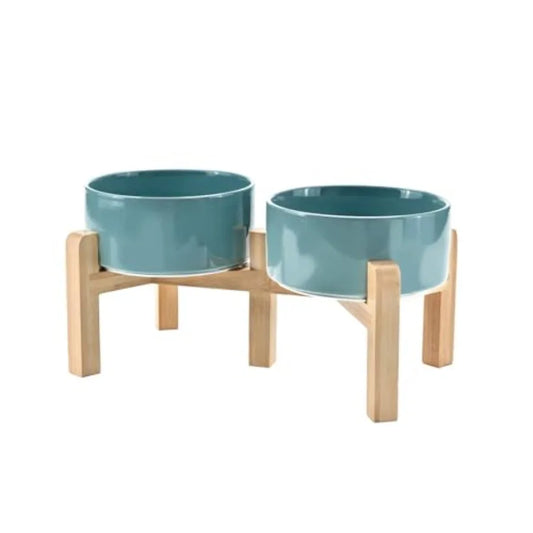 Dogs and Cat Bowls Raised with Non-Slip Bamboo Stand for Medium Sized Breed