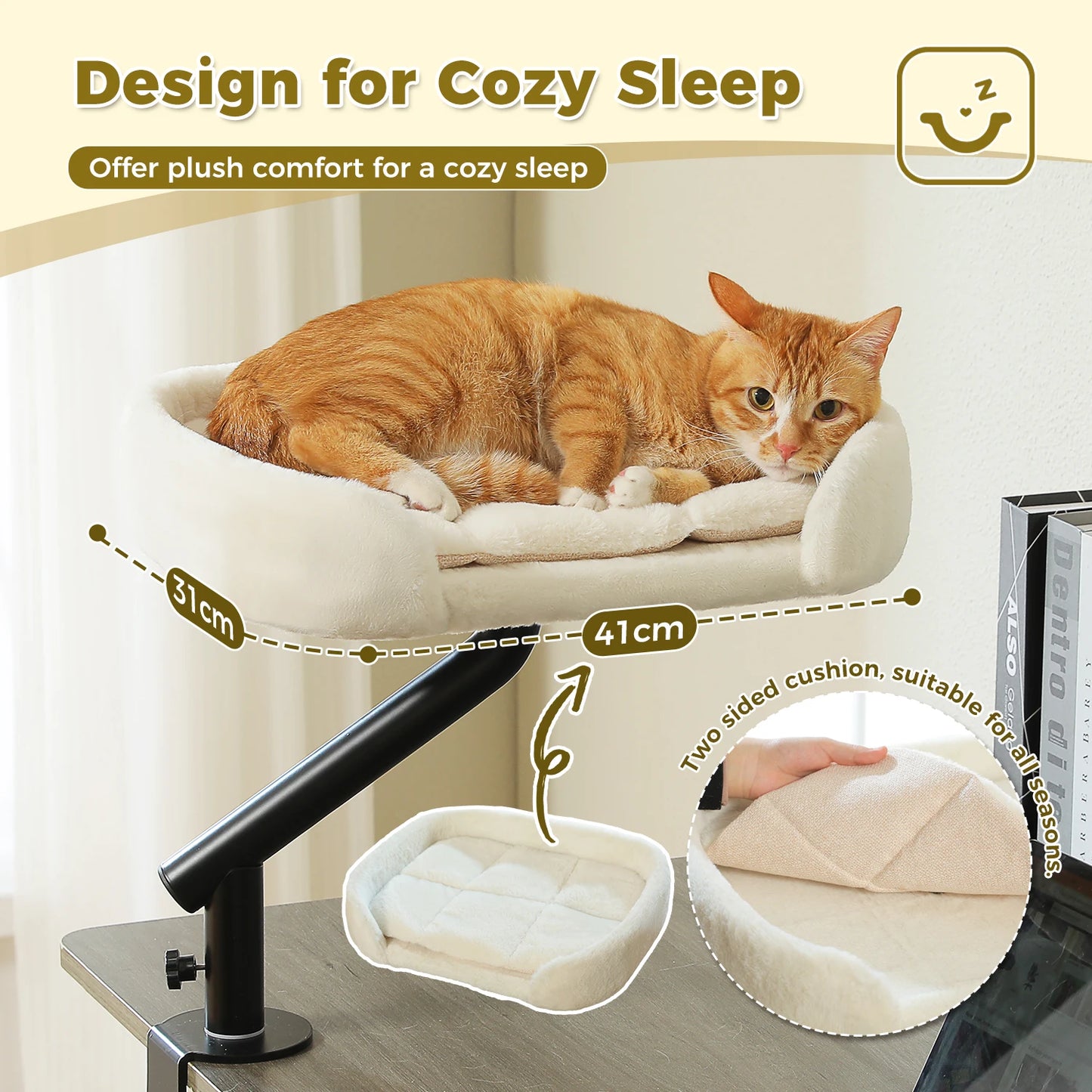 Cat Desk Bed, 360° Rotatable Bed Stand for Indoor Cats, Adjustable Basket,