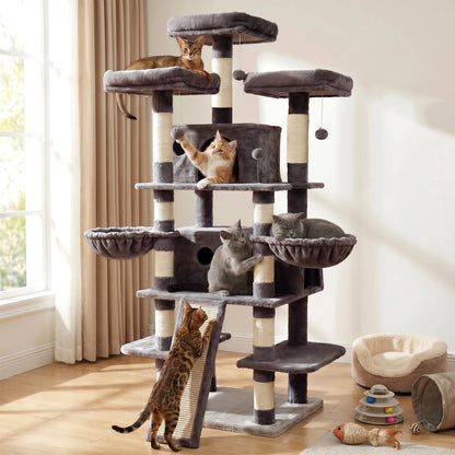 FOOWIN 68in Large Multi Level Cat Tree Tower Indoor Activity Center 2 Condos 3 Plush Perches Scratching Post