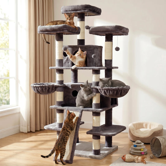 FOOWIN 68in Large Multi Level Cat Tree Tower Indoor Activity Center 2 Condos 3 Plush Perches Scratching Post