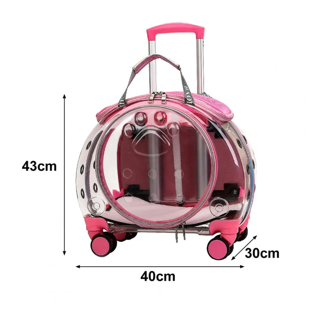 Pet Trolley Case with Ventilation Holes Portable Silent Wheels Travel Backpack for Cats