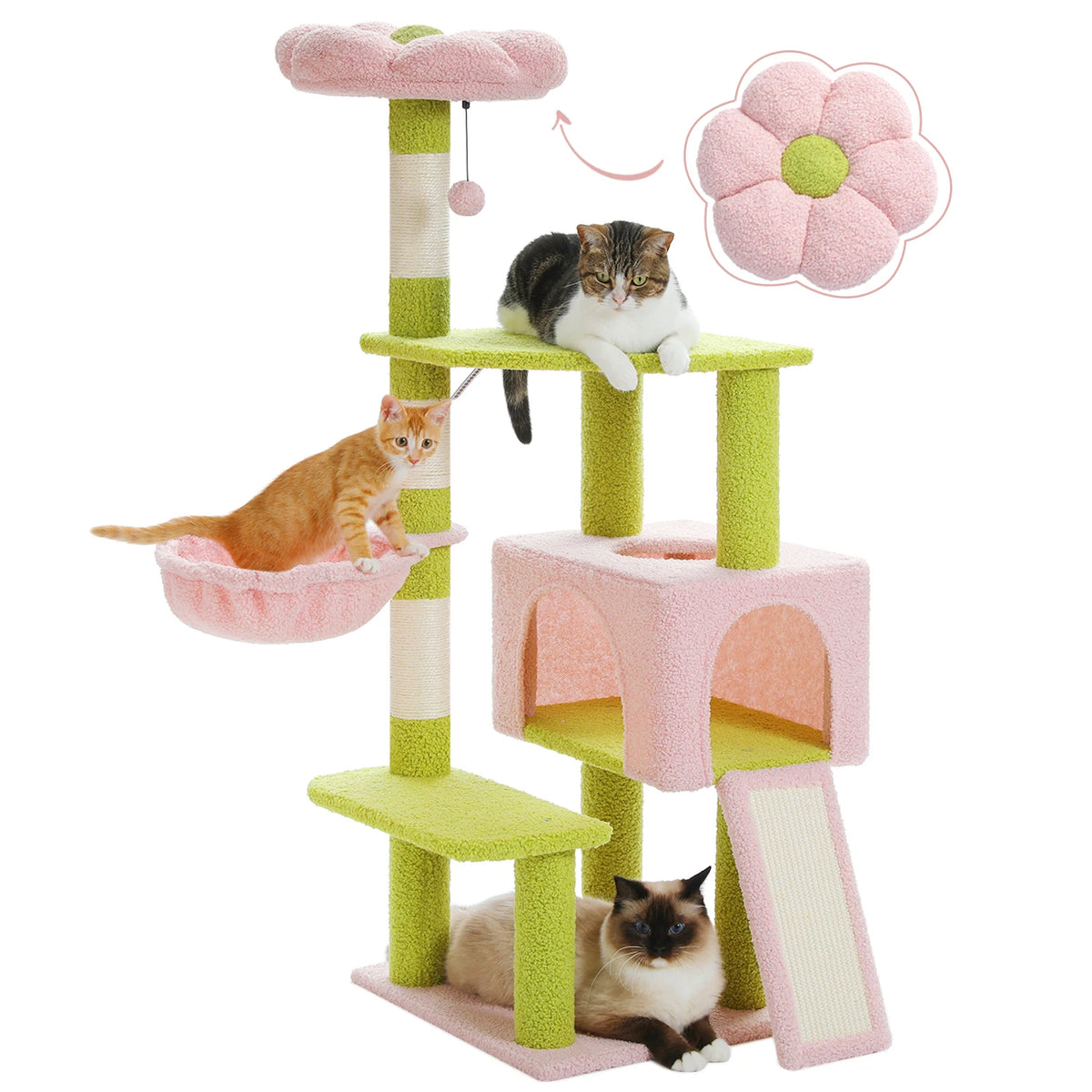 Flower Cat Tree Multi-Level Tower with Sisal Covered Scratching Posts Cute Condo With Top Perch