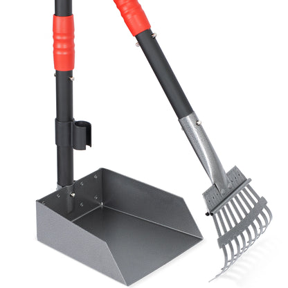 Dog Pooper Scooper Tray and Rake Set, Stainless Handles