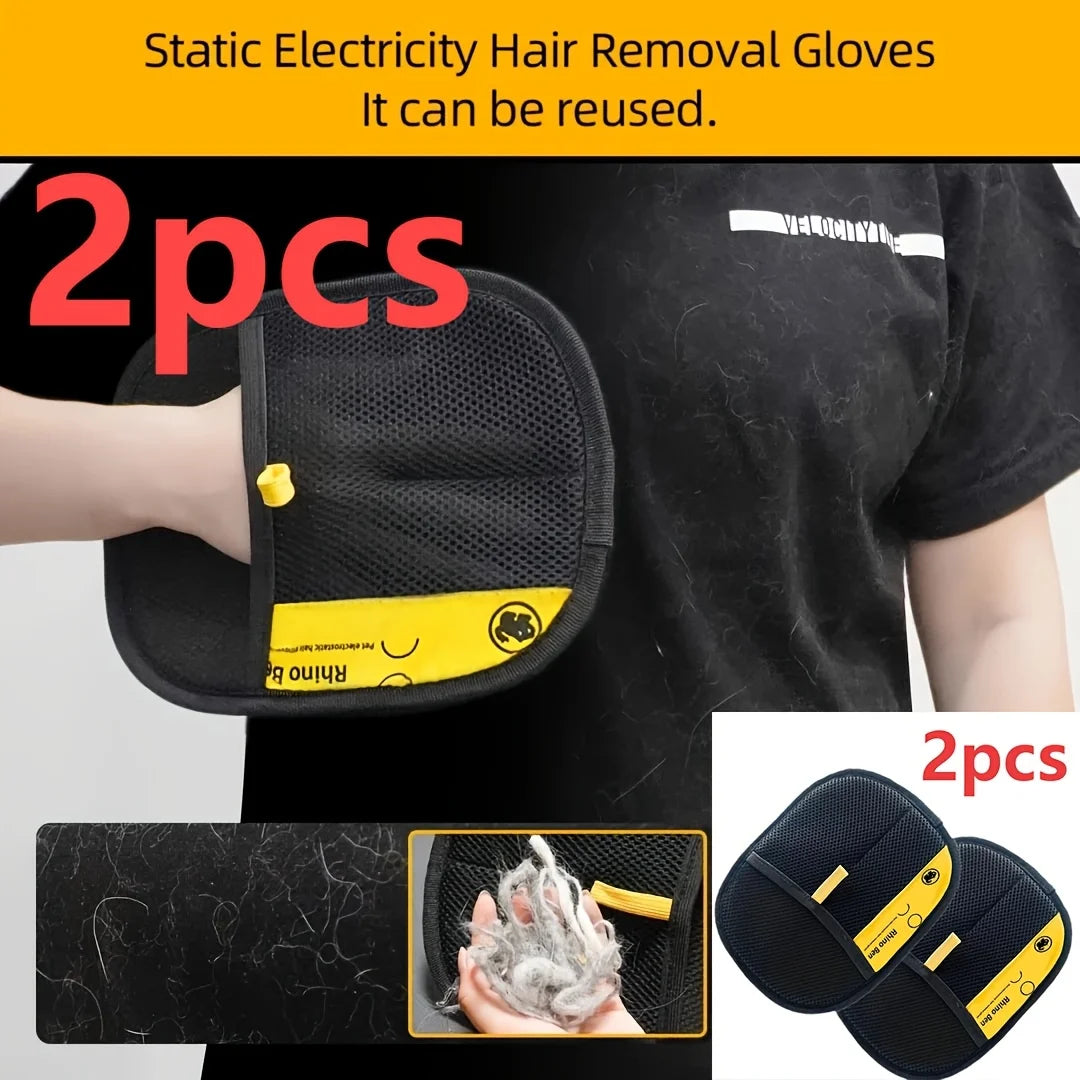 2-Piece Pet Hair Removal Gloves – Double-Sided Brushes, Anti-Shedding Grooming Gloves,