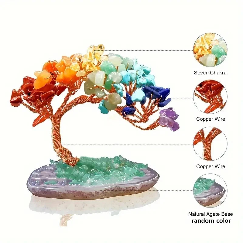 Natural Colorful Crystal Crushed Stone Tree - Crystal Agate Piece Base Copper Wire Winding Fortune Tree Ornament