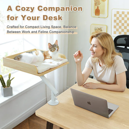 Cat Desk Bed, 360° Rotatable Bed Stand for Indoor Cats, Adjustable Basket,