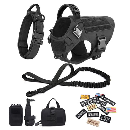 Military Dog Harness Collar Leash Bags Patches Set Training Vests