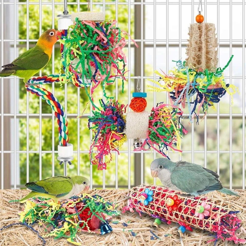 Bird Chew & Foraging Toy – Hanging Paper Ball Cage Toy for Parrots and Pet Birds (Best choice)