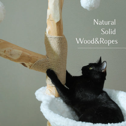 Large Cat Tree Tower with Sisal Scratching Post Wicker Basket Bed Flower Cat Condo
