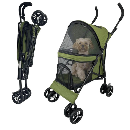 Lightweight 4-Wheel Pet Stroller, Portable with Breathable Mesh, Up to 22lbs