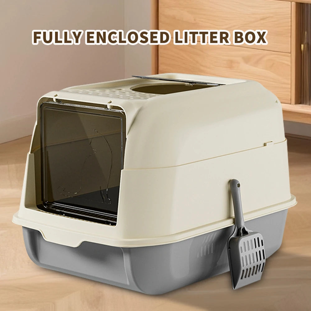 Double Door Cat Litter Box Suitable for Multi-Cat Households, Entry System with Smooth Access Door for Litter Boxes, Space-Saving for Modern Bathrooms,