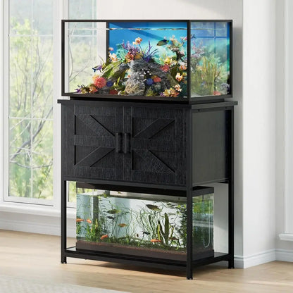 Farmhouse Style 20 Gallon Aquarium Stand with Storage, Heavy-Duty for Fish Tanks, Reptiles, and Terrariums in Black