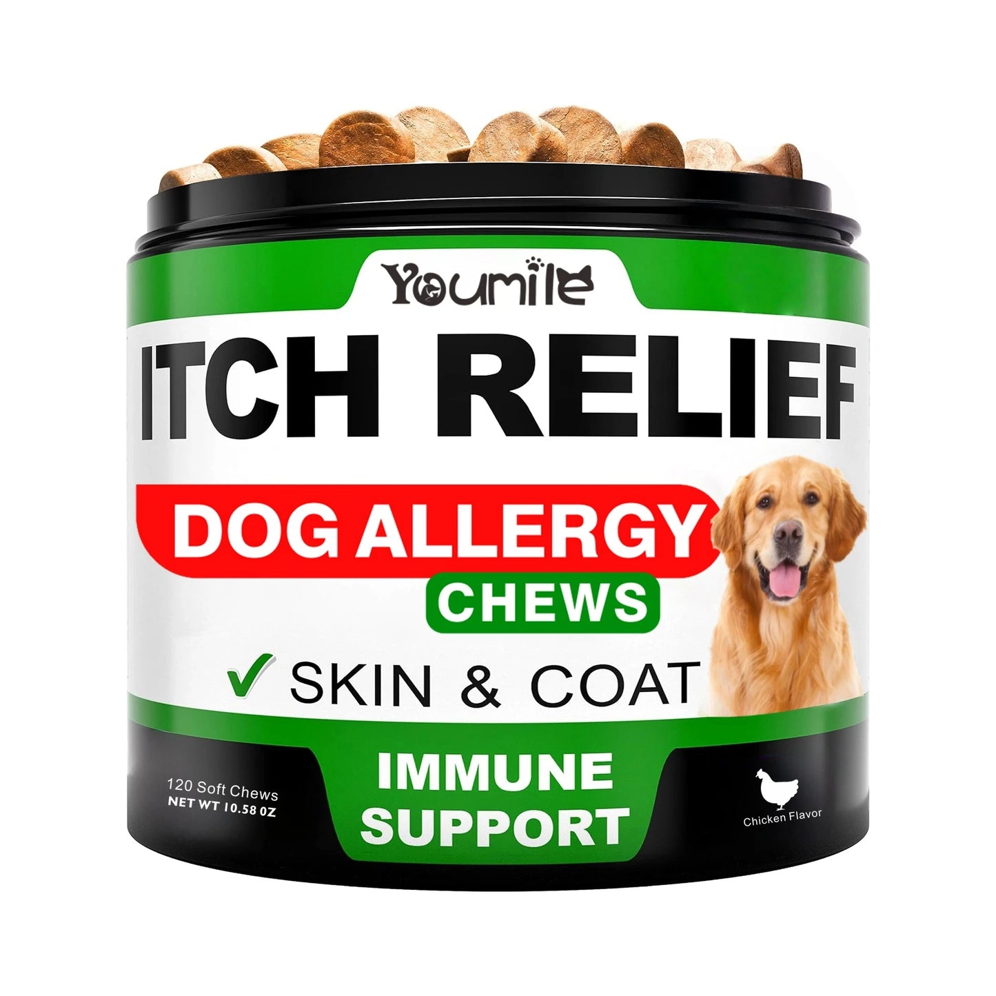 Dog Itch Relief Allergy Chews, For Immune Support+Gut Health+Soothing Skin Itching And Ear Itching