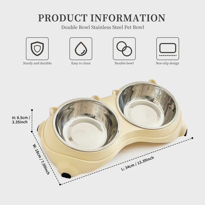 Anti-Slip Pet Food Bowl Double Stainless Steel Cat And Dog Feeder with Non-Skid Base,