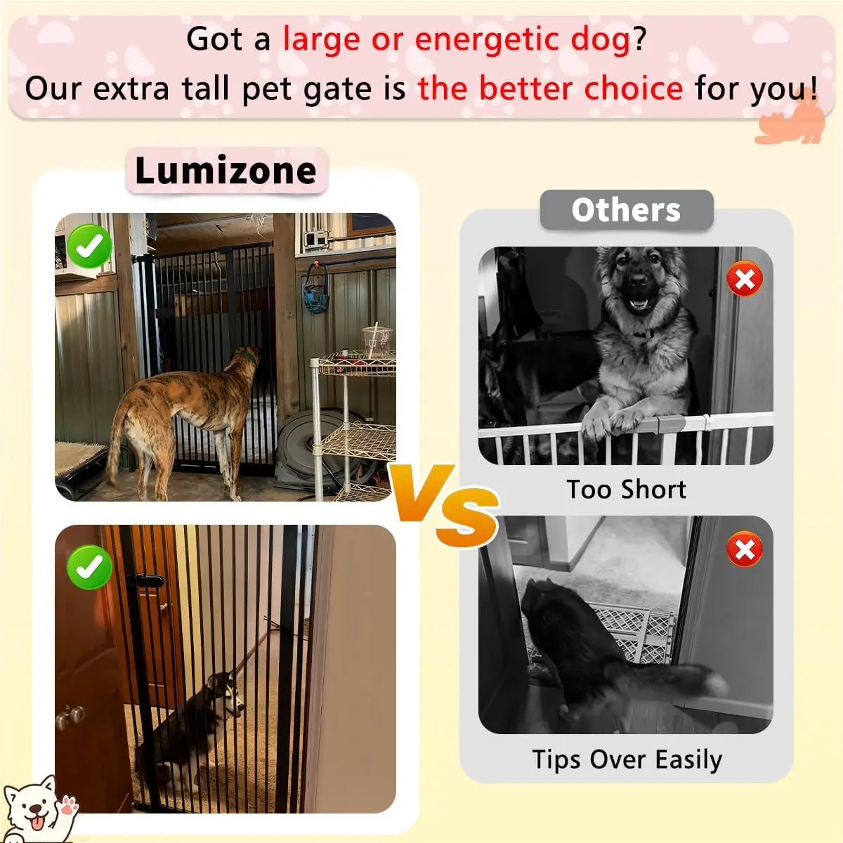 Extra Tall Pet Gate 61" High Pressure Mounted Auto-Close Adjustable Width No Drilling for Dogs and Cats