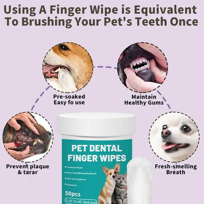 Pet Teeth Cleaning Wipes 50-Pieces For Cleaning  and Bad Breath