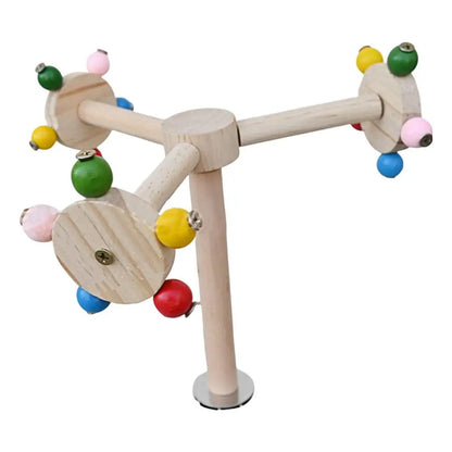 Perch Toy With Rotating Balls Wood Interactive Bird Stand Colorful Rotating Windmill Toy