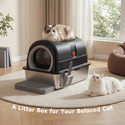 Stainless Steel Cat Litter Box with Fully Enclosed 30L Large Cat Litter Box