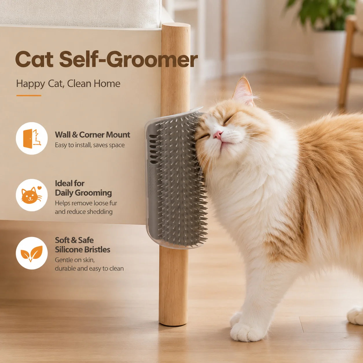 2PCS Cat Wall Corner Groomer Brush Self Grooming Massage Comb Soft Silicone Scratcher