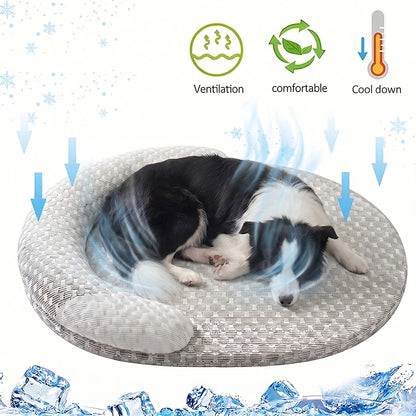Cooling Dog Bed Summer Ice Silk Dog Mat Oval Pet Nest Breathable Heat Dissipation Cooling Pad for Small Medium Large Dogs And Cats