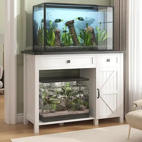40 Gallon Aquarium Stand With Charging Station, Farmhouse Fish Tank Stand, Reptile Tank Stand Terrarium Stand with Drawer and Cabinet