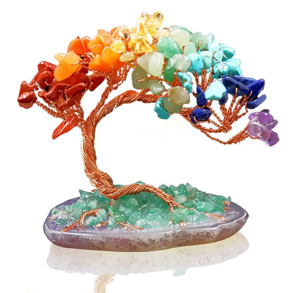 Natural Colorful Crystal Crushed Stone Tree - Crystal Agate Piece Base Copper Wire Winding Fortune Tree Ornament