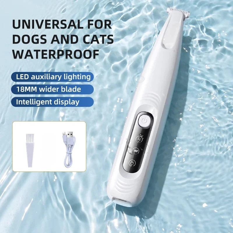 Type C Dog Paw Trimmer with LED Light Waterproof Pet Hair Trimmer with LED Display