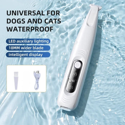 Type C Dog Paw Trimmer with LED Light Waterproof Pet Hair Trimmer with LED Display