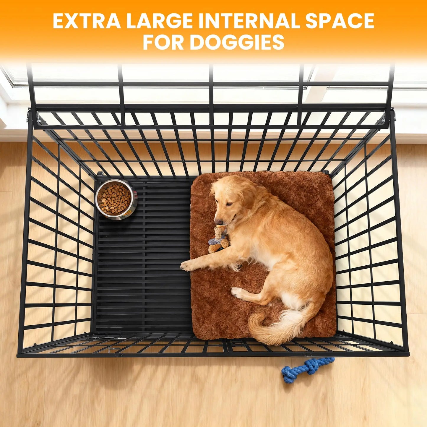 Heavy Duty Escape-Proof Metal Dog Crate with 3 Doors, Removable Tray, Locking Wheels