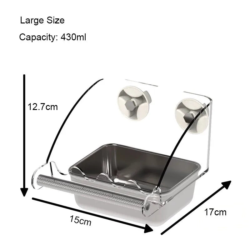 Large Stainless Steel Pet Bird Food Water Bowl Easy to Install Anti Splash