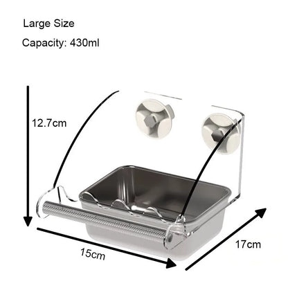 Large Stainless Steel Pet Bird Food Water Bowl Easy to Install Anti Splash