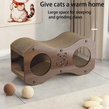 Walnut Cat Post With Bed (Sturdy/Woven Scratcher)